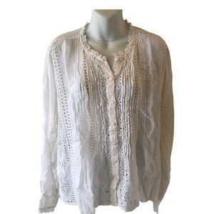 JOHNNY WAS white Tunic Top Embroidery NWOT size XXL